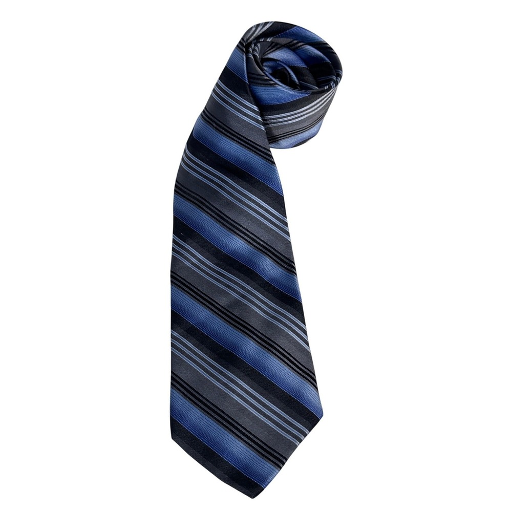 Mens Blue Grey Black Striped 100% Silk Necktie Handmade Business Formal Tie
